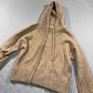 Faherty Sweater Womens Medium Beige 100% Cashmere Hooded Knit Pullover Hoodie